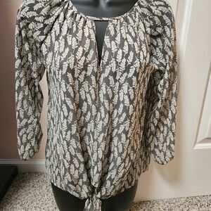 West Kei Brown and Cream Leaf Print Blouse
